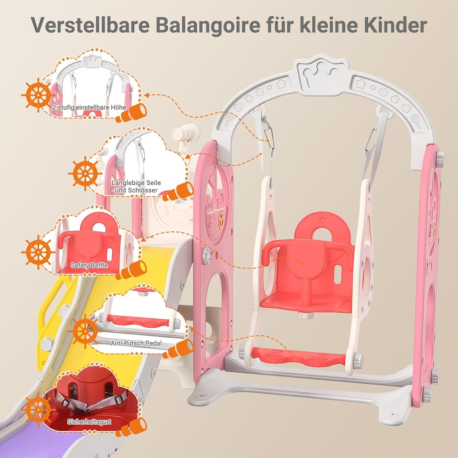 Ship Design Kids Slide for Toddlers, Indoor Baby Slide with Climbing Steps, Kids Playground Equipment for Home Kindergarten 8 ship slide detail