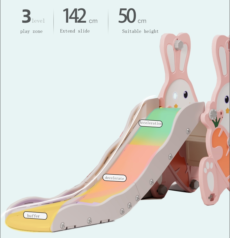 Rabbit Design Kids Slide for Toddlers Indoor Baby Slide with 142cm Extended Slide & Play Zone, Kids Playground Equipment for Home Kindergarten 8 rabbit slide detail