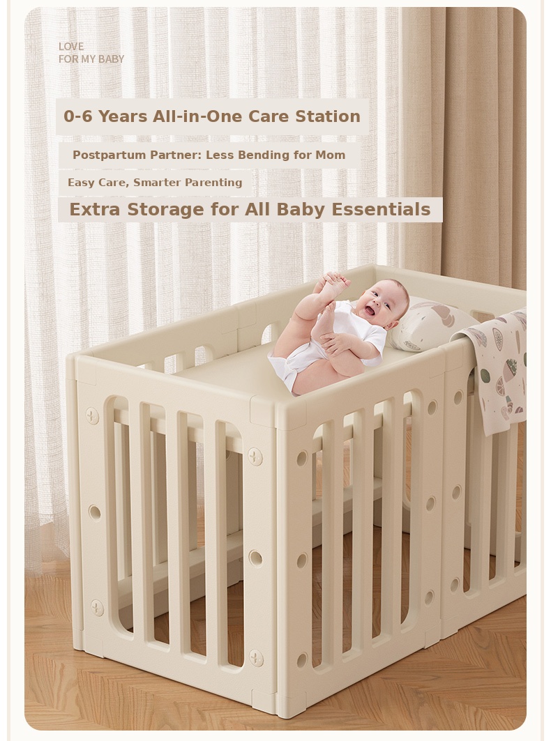 Moon Star Kids Playpen & Playground, 0-6 Years Multi-Functional Baby Play Yard - Care Station, Playhouse, DIY Table & Storage 8 Moon star playpen detail