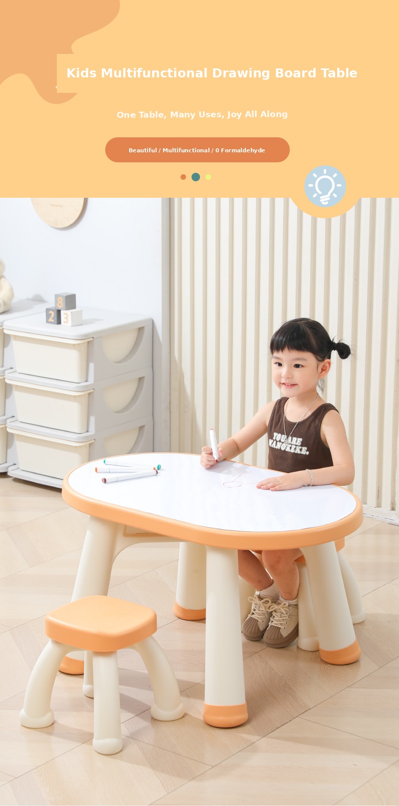 Kids Study Table & Chair Set with Drawing Board, Height Adjustable Toddler Desk and Chair - UN-TC01 8 Kids study table detail