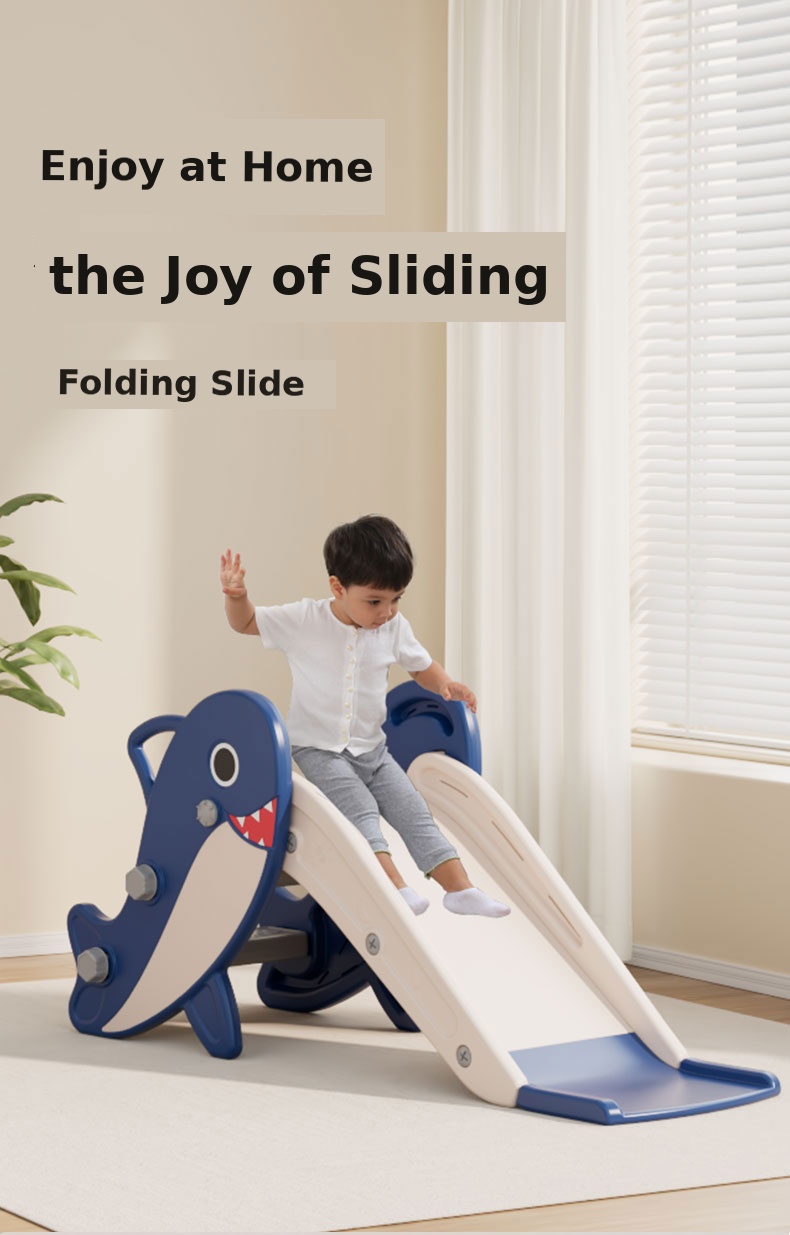 Folding Shark Kids Slide for Toddlers Indoor Baby Slide with 109cm Slide, Kids Playground Equipment for Home Kindergarten 8 shark slide detail