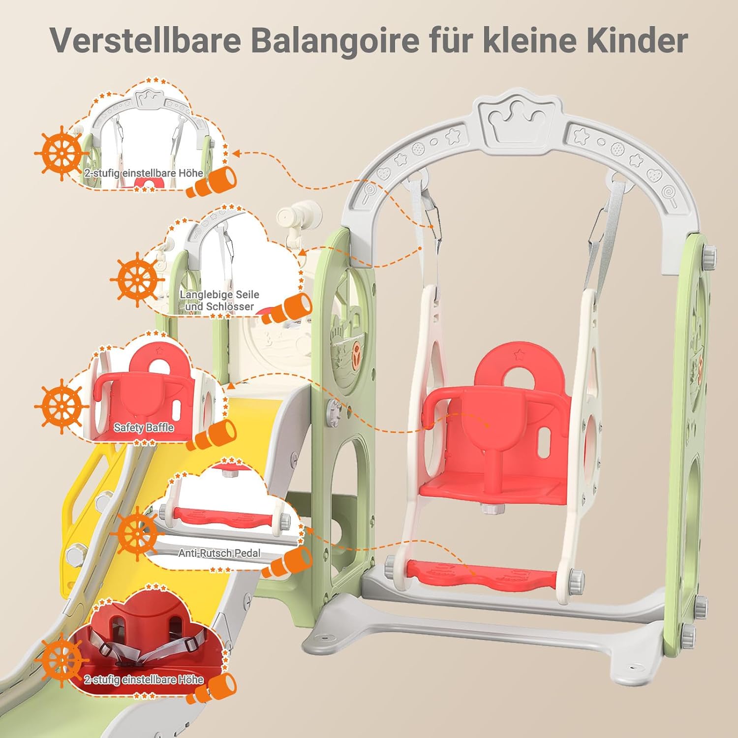 Ship Design Kids Slide with Slide Combo 3 in 1 Indoor Slide and Swing Set for Toddlers, Kids Playground Equipment for Home Kindergarten 9 ship slide with slide combo detail