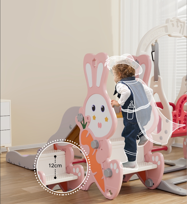 Rabbit Design Kids Slide for Toddlers Indoor Baby Slide with 142cm Extended Slide & Play Zone, Kids Playground Equipment for Home Kindergarten 9 rabbit slide detail