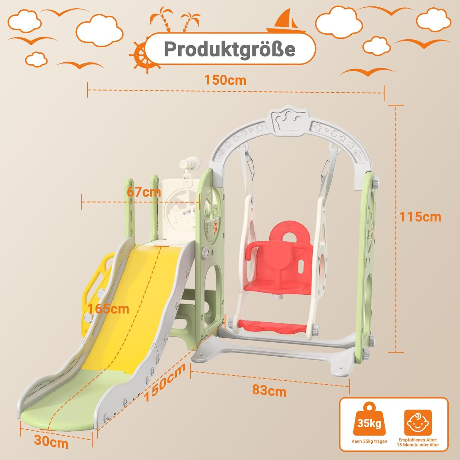 Ship Design Kids Slide with Slide Combo 3 in 1 Indoor Slide and Swing Set for Toddlers, Kids Playground Equipment for Home Kindergarten 10 ship slide with slide combo detail