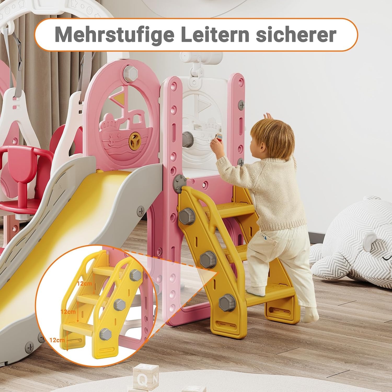 Ship Design Kids Slide for Toddlers, Indoor Baby Slide with Climbing Steps, Kids Playground Equipment for Home Kindergarten 10 ship slide detail