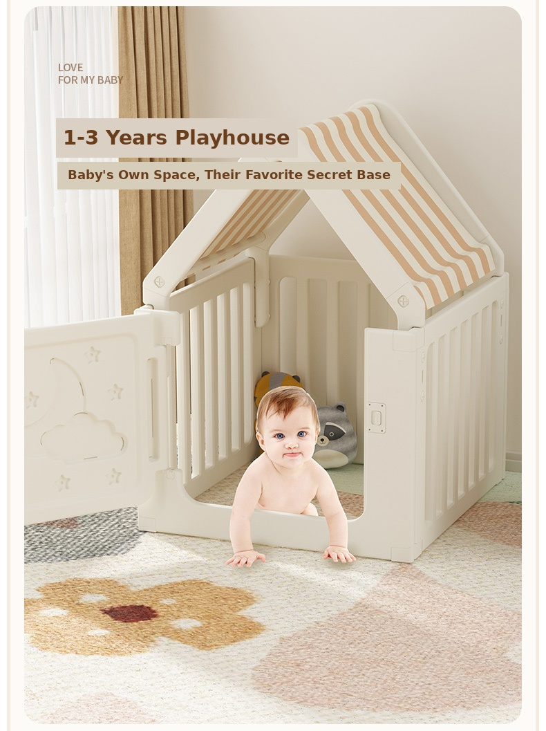 Moon Star Kids Playpen & Playground, 0-6 Years Multi-Functional Baby Play Yard - Care Station, Playhouse, DIY Table & Storage 10 Moon star playpen detail