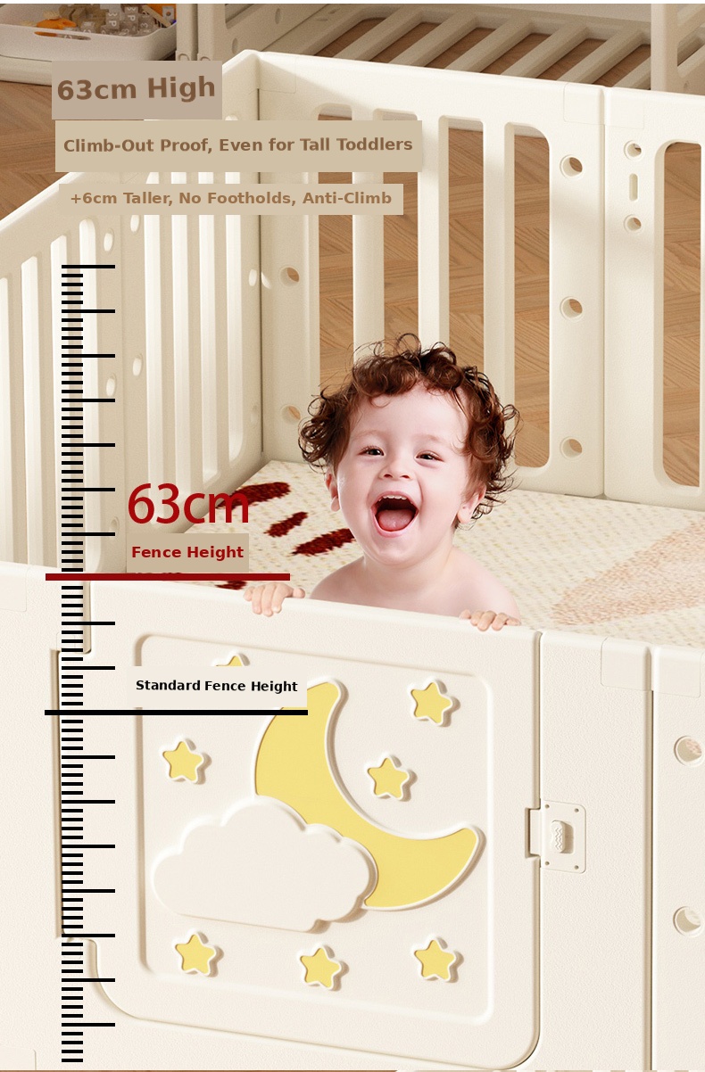 Moon Star Kids Playpen & Playground, 0-6 Years Multi-Functional Baby Play Yard - Care Station, Playhouse, DIY Table & Storage 13 Moon star playpen detail