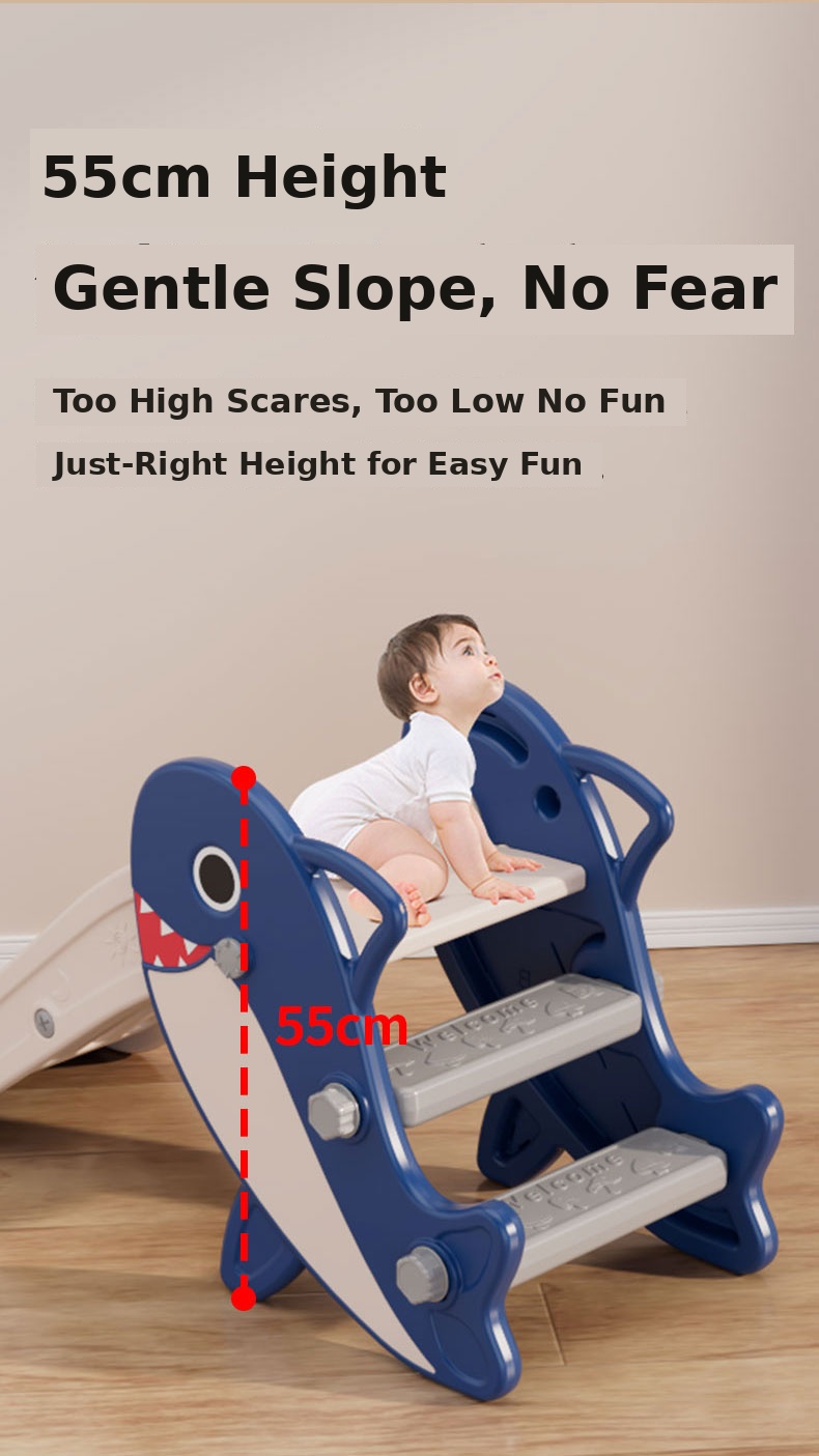 Folding Shark Kids Slide for Toddlers Indoor Baby Slide with 109cm Slide, Kids Playground Equipment for Home Kindergarten 16 shark slide detail