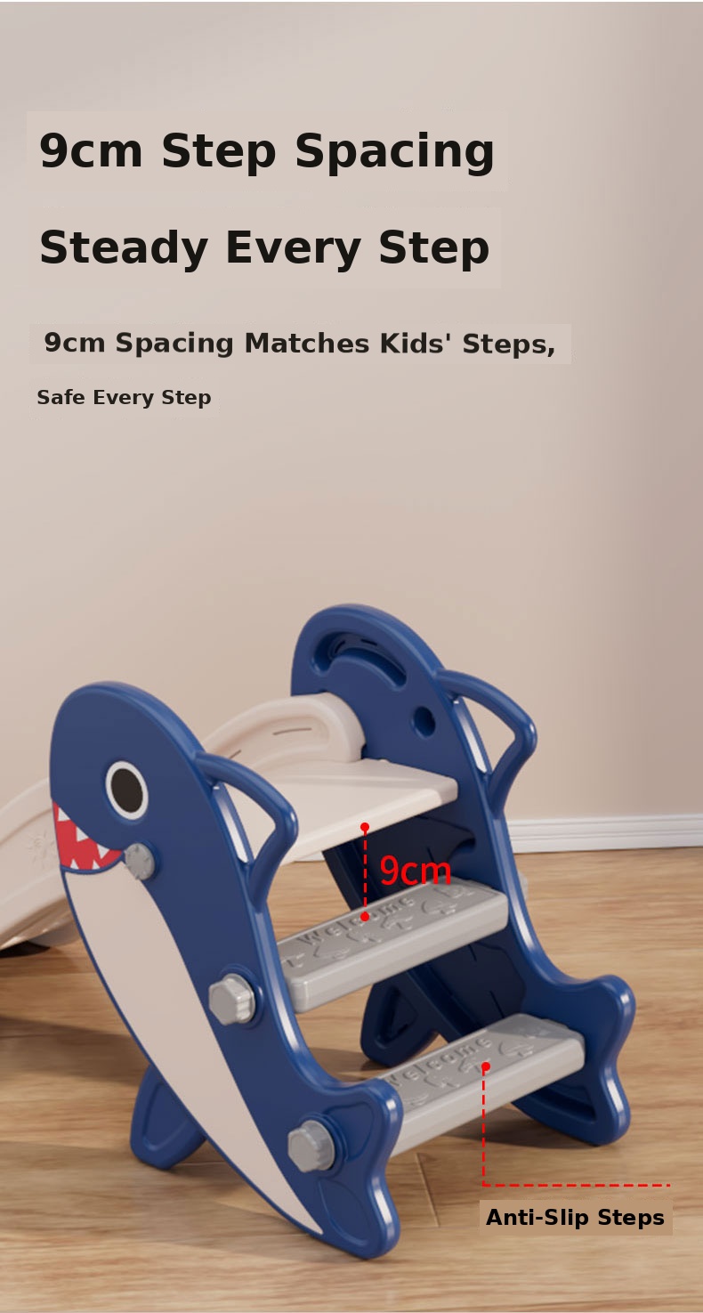 Folding Shark Kids Slide for Toddlers Indoor Baby Slide with 109cm Slide, Kids Playground Equipment for Home Kindergarten 20 shark slide detail