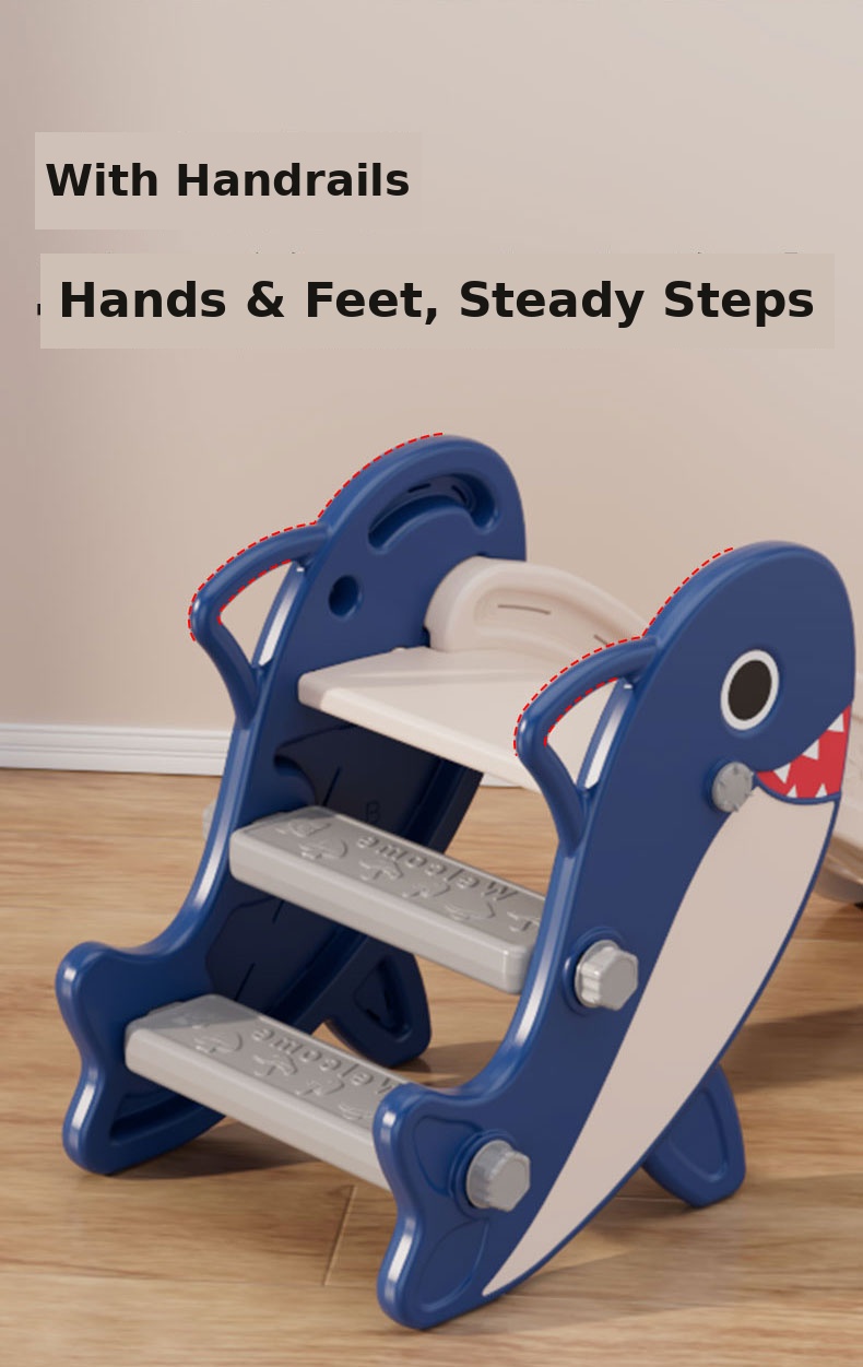 Folding Shark Kids Slide for Toddlers Indoor Baby Slide with 109cm Slide, Kids Playground Equipment for Home Kindergarten 21 shark slide detail