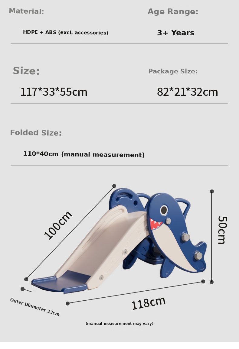 Folding Shark Kids Slide for Toddlers Indoor Baby Slide with 109cm Slide, Kids Playground Equipment for Home Kindergarten 29 shark slide detail