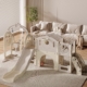Ship Design Kids Slide with Playground, 3-in-1 Slide & Swing Combo with Basketball Hoop & Telescope, Kids Playground Equipment for Home Kindergarten 12 Ship design kids slide with playground