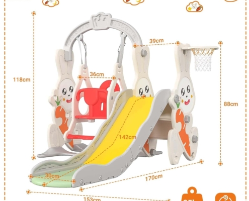 Rabbit Design Kids Slide with Swing 4-in-1 Slide & Swing Set for Toddlers, Foldable Kids Playground Equipment for Home Kindergarten 1 Rabbit design kids slide with swing for toddlers