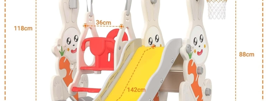 Rabbit Design Kids Slide with Swing 4-in-1 Slide & Swing Set for Toddlers, Foldable Kids Playground Equipment for Home Kindergarten 1 Rabbit design kids slide with swing for toddlers