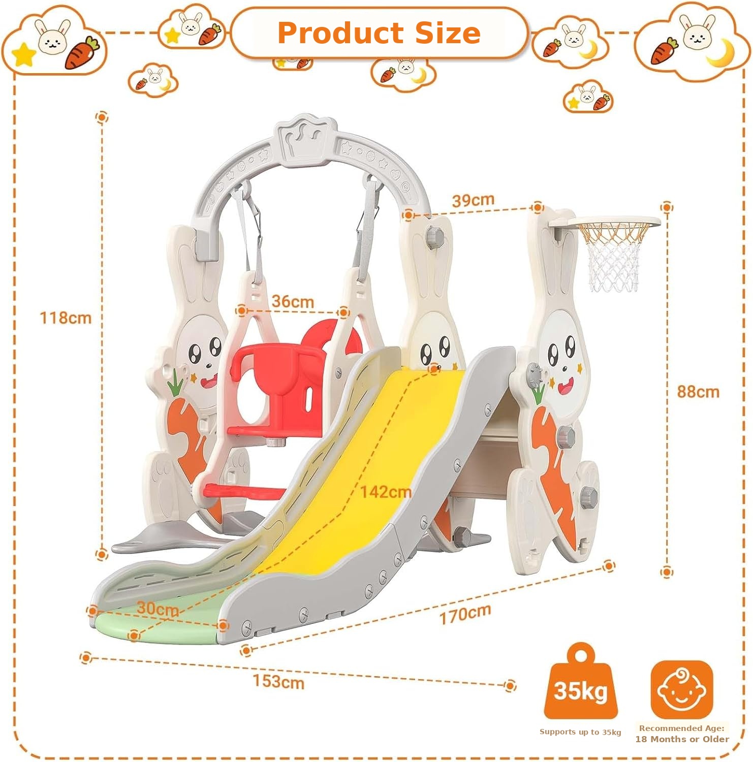 main_03 Rabbit design kids slide with swing for toddlers