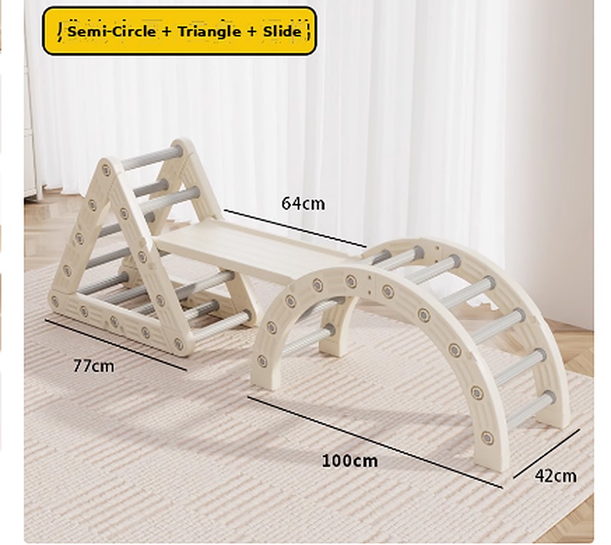 Kids Climbing Play Set with Slide - Modular Climb Combination with Semi-Circle Arch, Triangle Climber & Slide Board for Toddlers, Indoor Sensory Play 8 kids climbing play set with slide