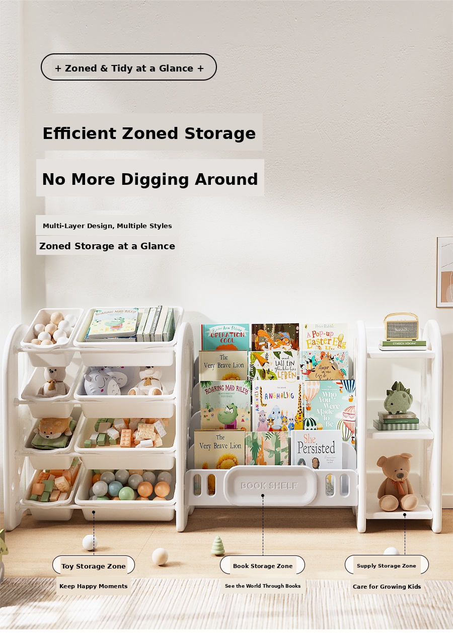 kids bookshelf and storage rack detail