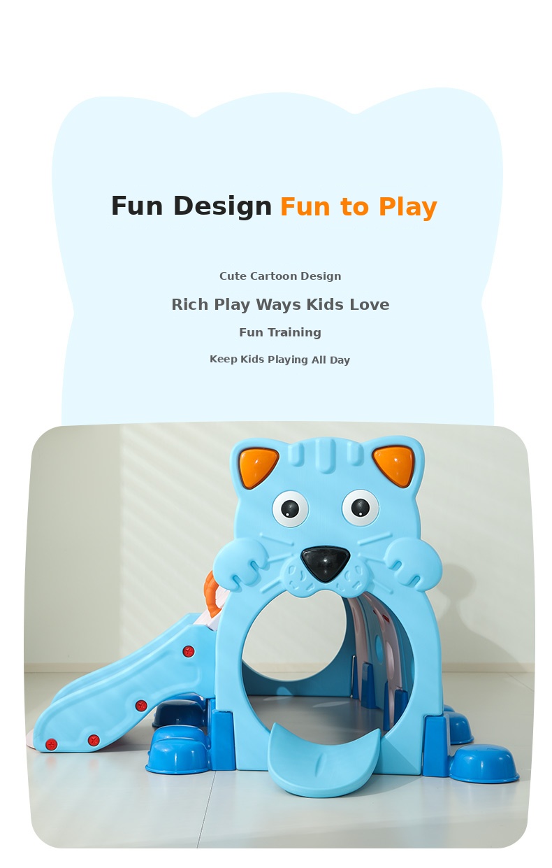 Animal Design Kids Crawl Tunnel Playhouse - Indoor Climb & Crawl Play Set with Mini Slide, Curved Step Holes & Safety Handrails for Toddlers 8 Kids animal crawl tunnel playhouse detail 1