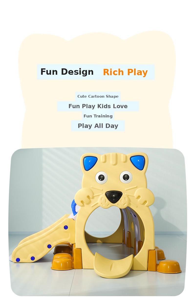 Animal design kids crawl tunnel with slide detail 1