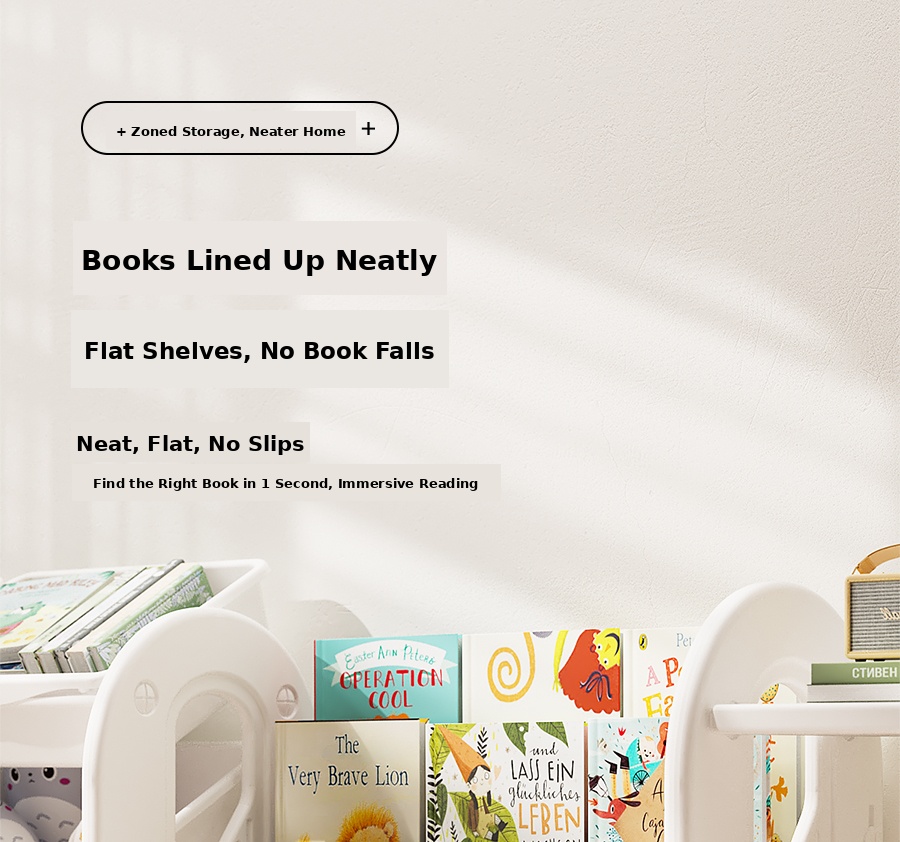 kids bookshelf and storage rack detail