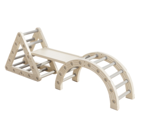 Kids Climbing Play Set with Slide - Modular Climb Combination with Semi-Circle Arch, Triangle Climber & Slide Board for Toddlers, Indoor Sensory Play 7 kids climbing play set with slide