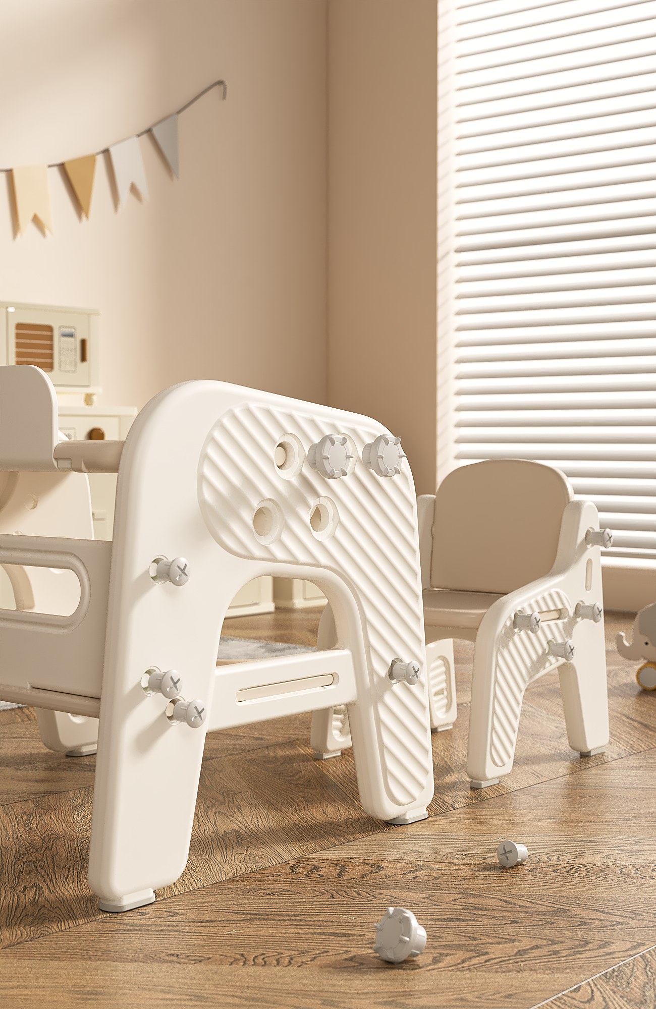 main_01 Kids flip-over drawing board table and animal chair set