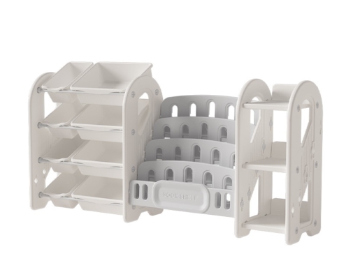 Kids bookshelf and storage rack combination