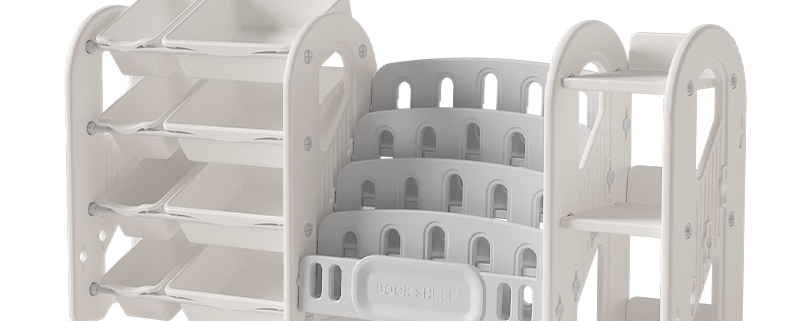 Kids bookshelf and storage rack combination