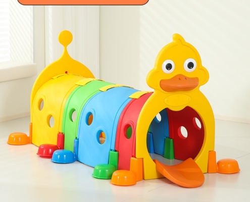 Animal design kids crawl tunnel playhouse with slide for toddlers