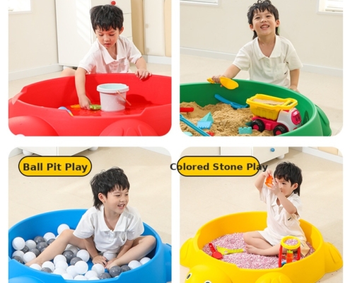 Turtle Design Kids Sand & Water Play Pool – 2-in-1 Sandbox with Lid, Ball Pit & Water Table for Toddlers 7 Turtle sand and water play pool for kids