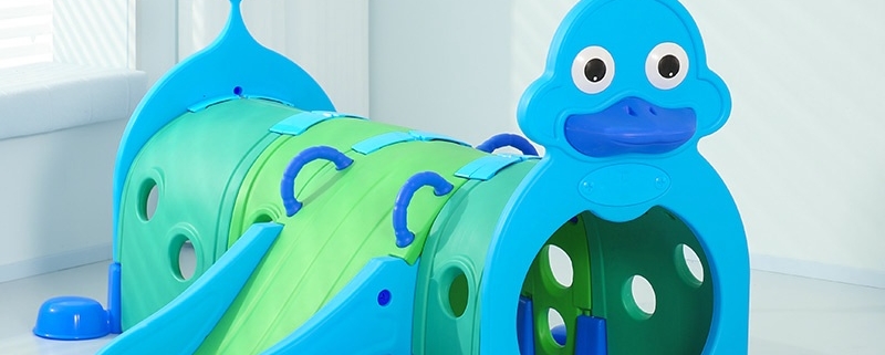 Animal design kids crawl tunnel with slide main image 1