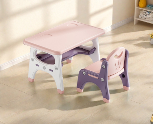 kids plastic activity table and chair set with storage shelf