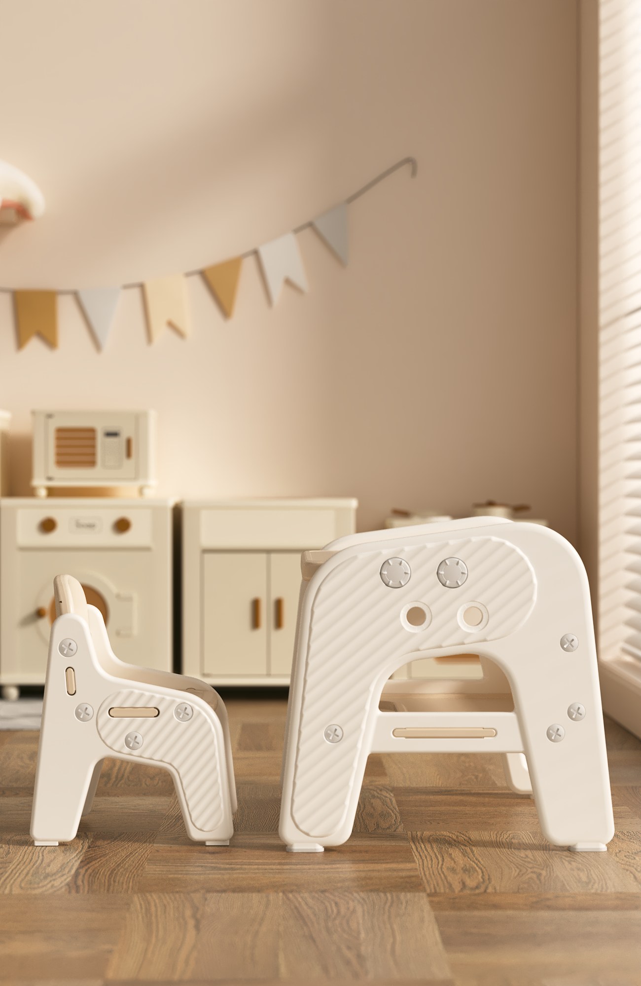 main_02 Kids flip-over drawing board table and animal chair set