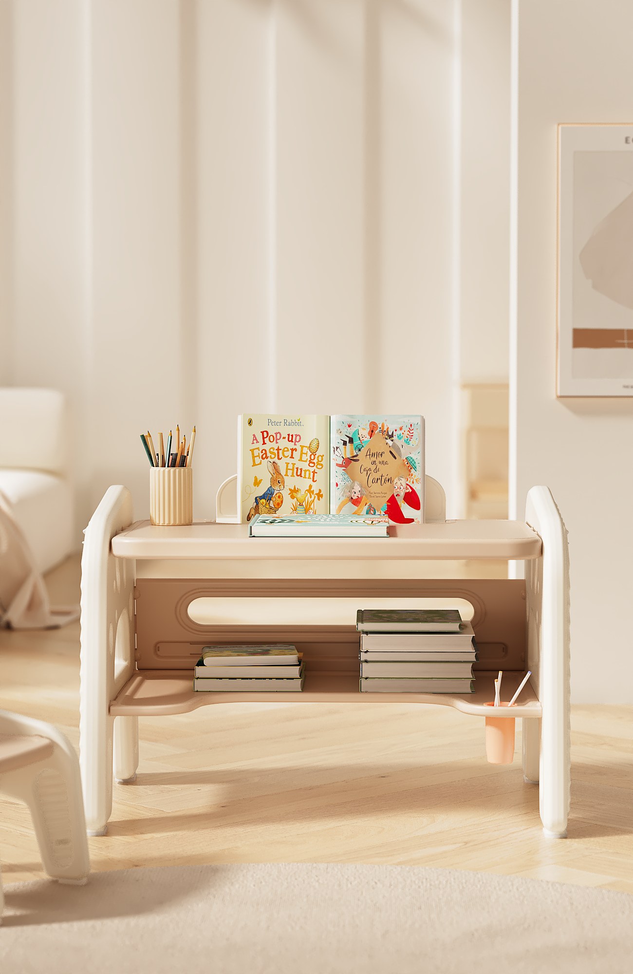 main_03 Kids flip-over drawing board table and animal chair set
