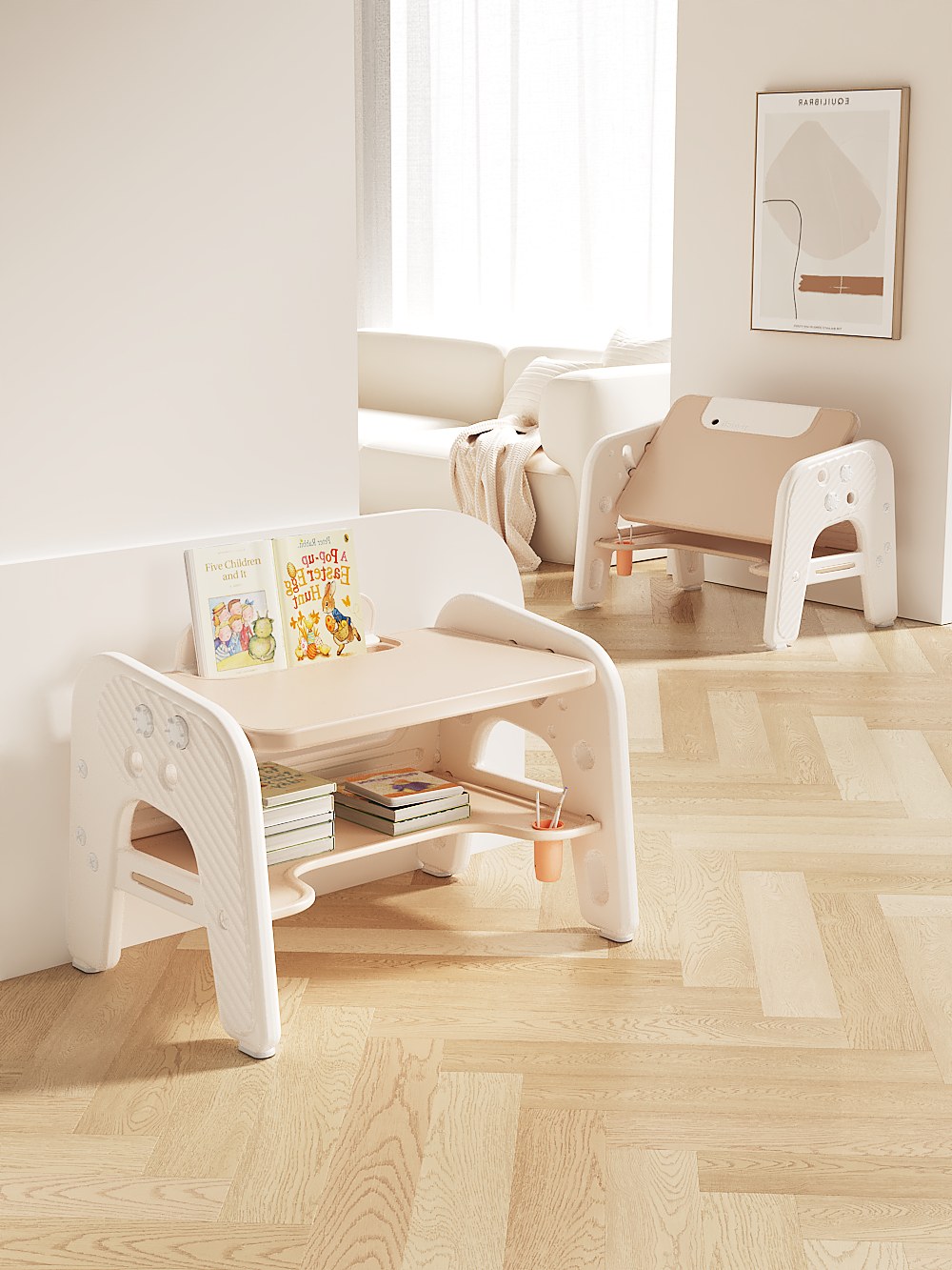 main_04 Kids flip-over drawing board table and animal chair set