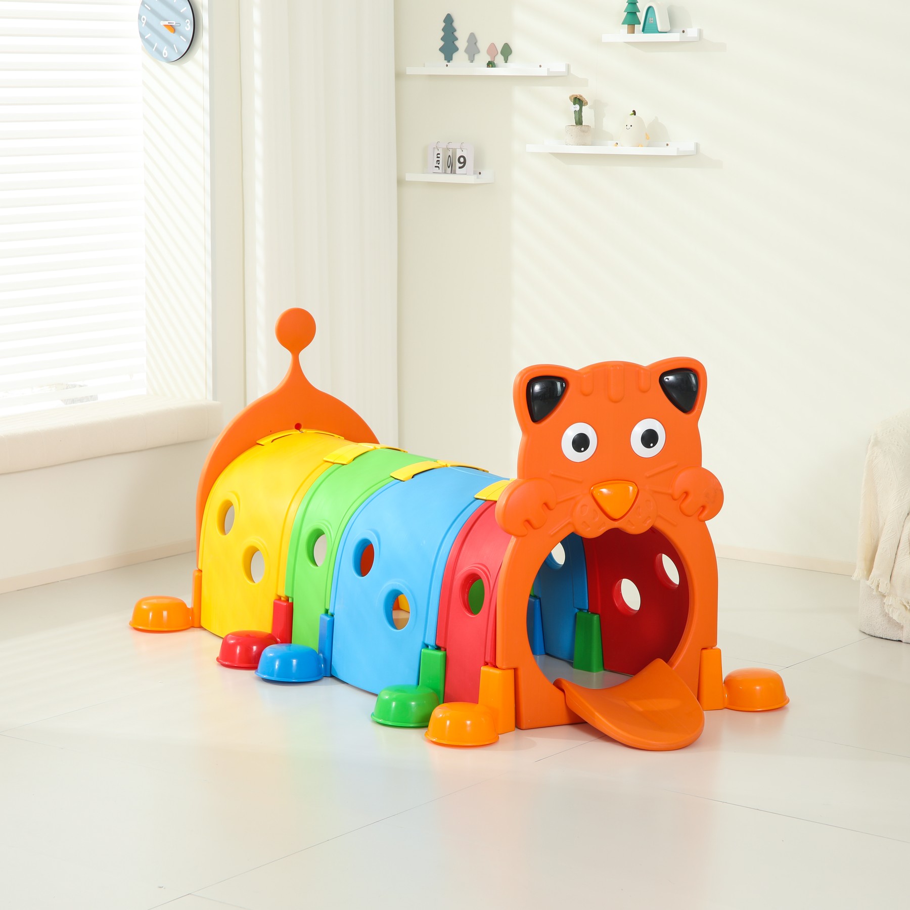main_04 Animal design kids crawl tunnel playhouse with slide for toddlers