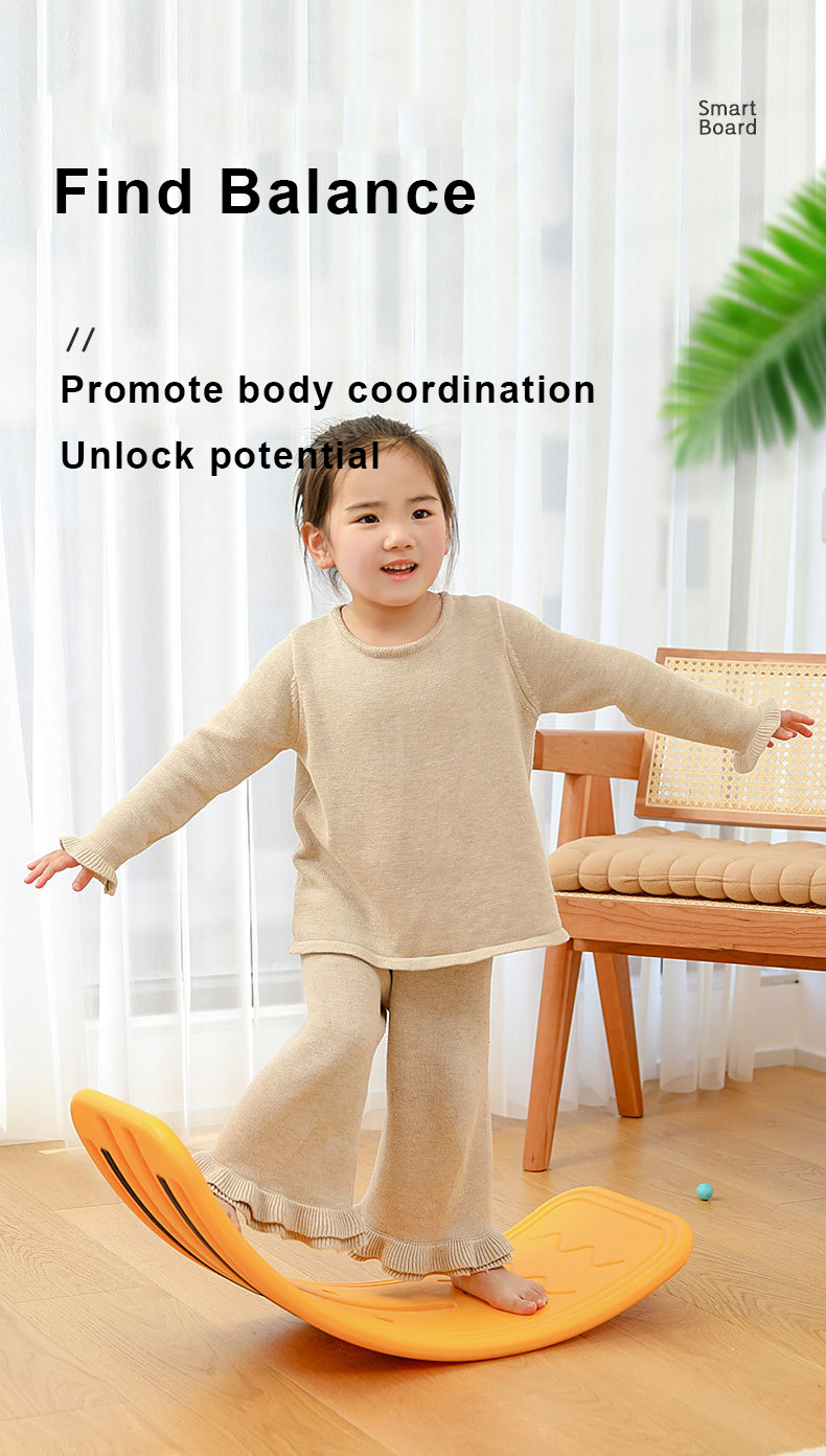 Kids Balance Board Wobble Board for Toddlers – Curved HDPE Balance Training Board with Anti-Slip Strip & 2 Elastic Balls 8 kids balance board wobble board for toddlers HDPE balance training