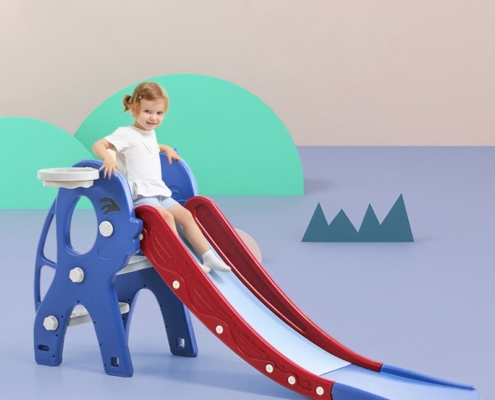 Alphabet kids slide for toddlers, multifunctional 160cm slide with basketball hoop