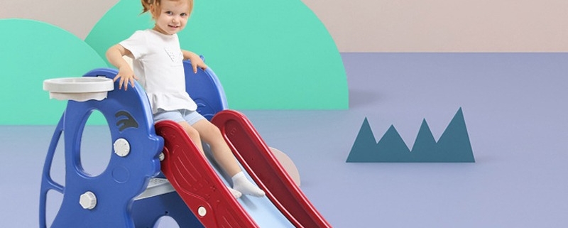 Alphabet kids slide for toddlers, multifunctional 160cm slide with basketball hoop