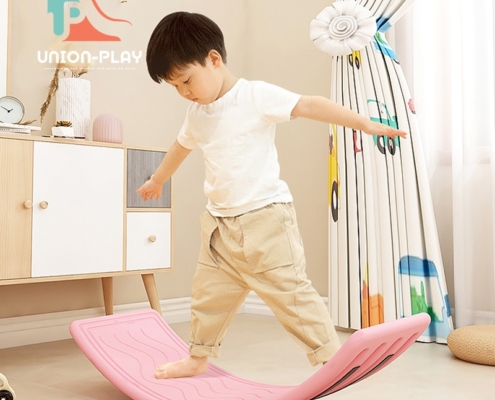 Kids Balance Board Wobble Board for Toddlers – Pink Curved HDPE Balance Training Board with Anti-Slip Strip & 2 Elastic Balls 5 pink kids balance board wobble board for toddlers HDPE balance training