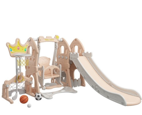 Castle 5-in-1 kids slide and swing set