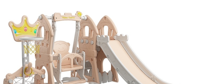 Castle 5-in-1 Kids Slide and Swing Set for Toddlers, Indoor Slide with Swing, Basketball Hoop & Soccer Goal, Kids Playground Equipment 1 Castle 5-in-1 kids slide and swing set