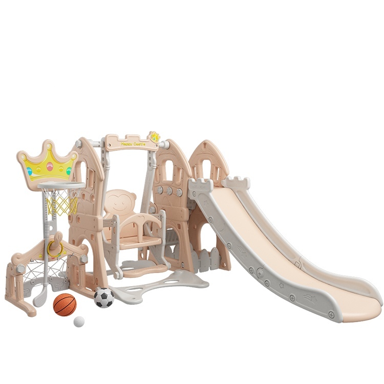 main_01 Castle 5-in-1 kids slide and swing set