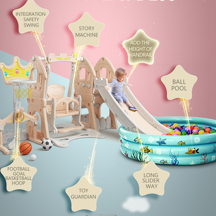 main_02 Castle 5-in-1 kids slide and swing set
