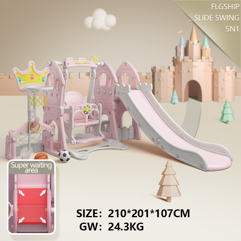 main_04 Castle 5-in-1 kids slide and swing set