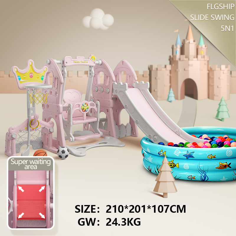 main_05 Castle 5-in-1 kids slide and swing set